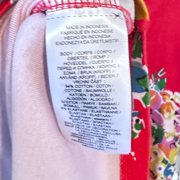 Lauren Ralph Lauren Boatneck Tee Size Large Red with Flowers Short Sleeve - Picture 6 of 7